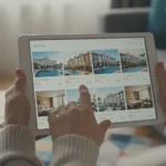 En person som söker och väljer bland hotell på en webbplats.